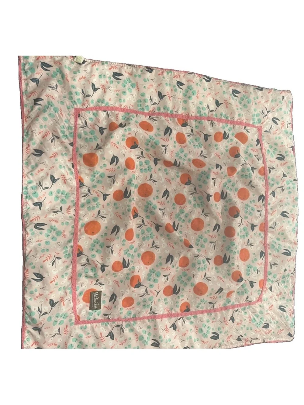 Matilda Jane Baby Blanket 38x38 Floral Orange Reversible Pink Aqua Quilted
